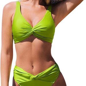 NWT Cupshe Palm Beach Twist Front Tall Tri Top & Hipster Bikini Set